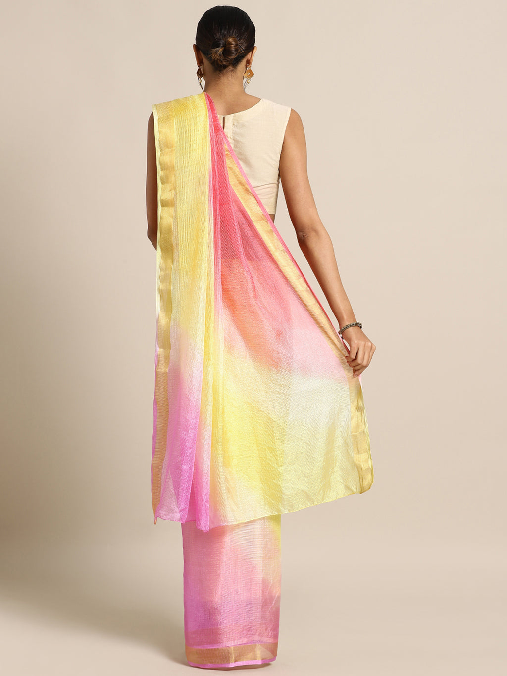 Yellow Hand Dyed Zari Border Kota Doria Silk Saree