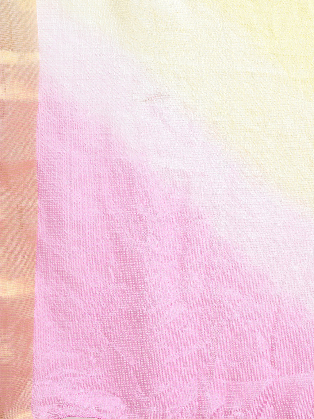 Yellow Hand Dyed Zari Border Kota Doria Silk Saree