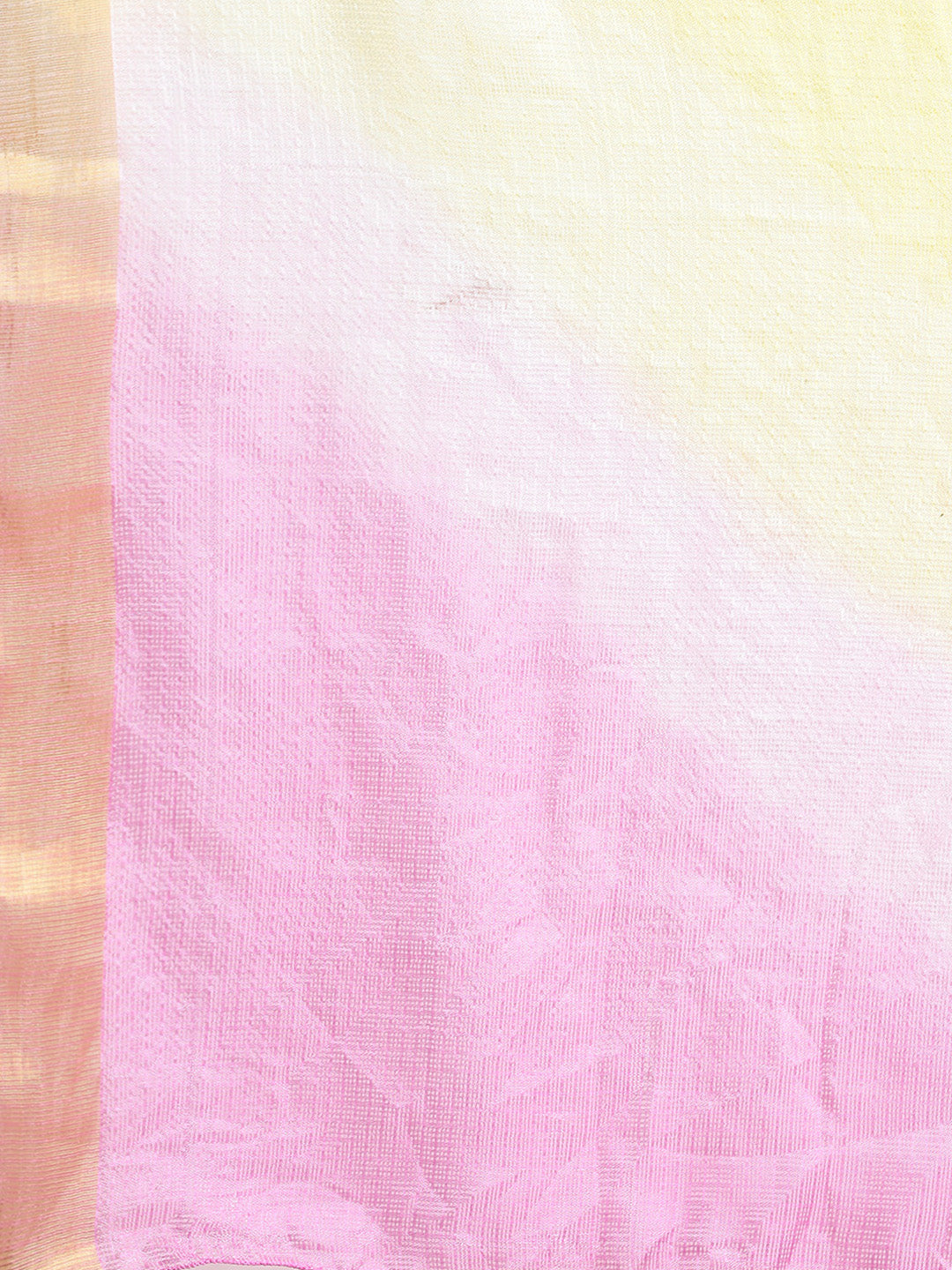 Yellow Hand Dyed Zari Border Kota Doria Silk Saree