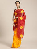 Red & Yellow Hand Dyed Art Silk Saree