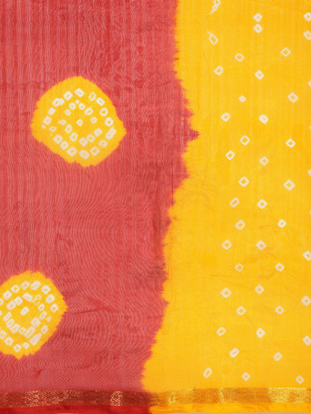 Red & Yellow Hand Dyed Art Silk Saree