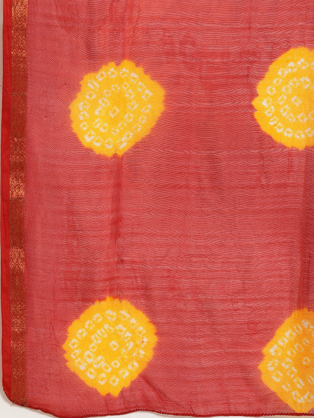 Red & Yellow Hand Dyed Art Silk Saree