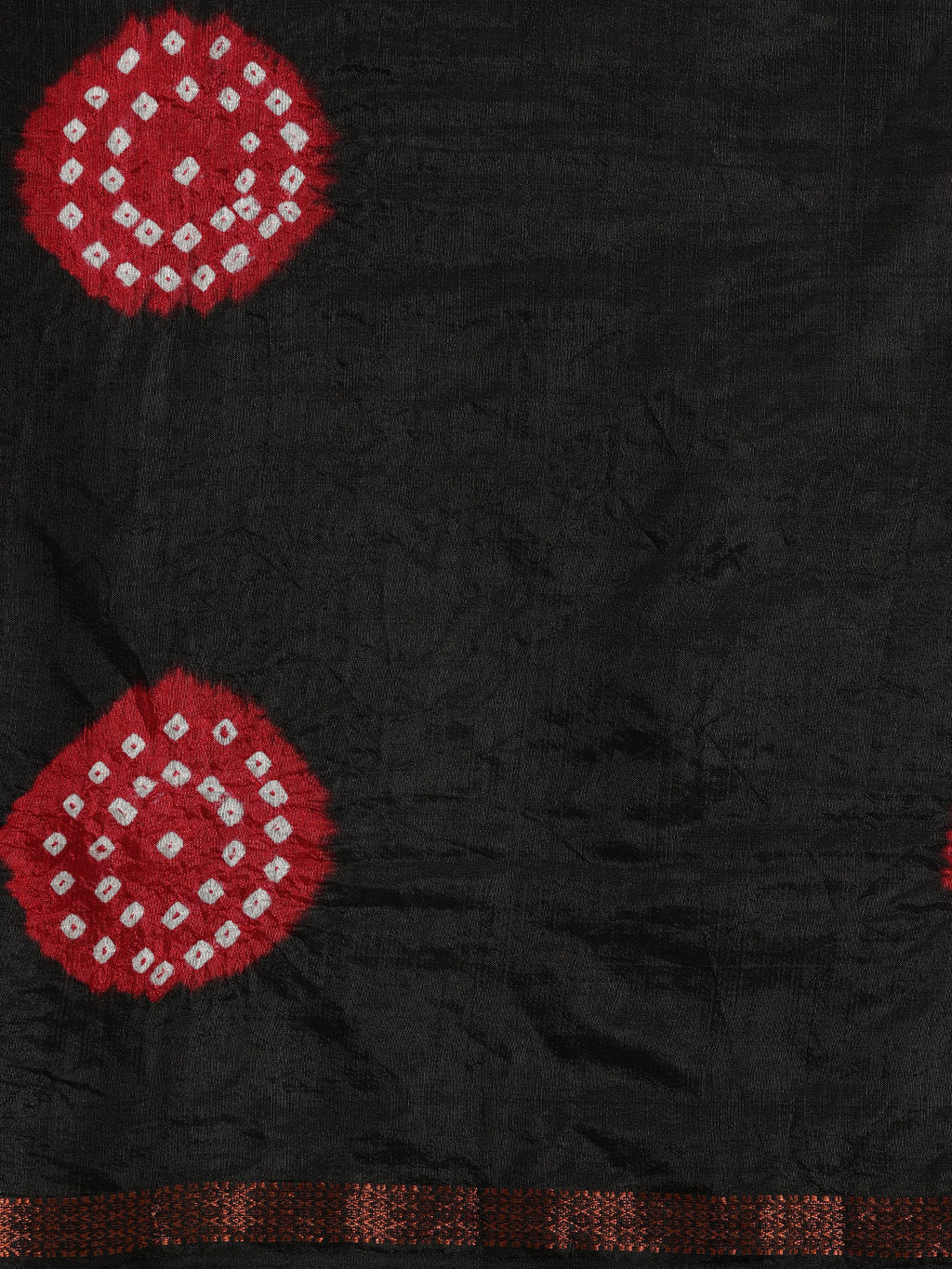 Black & Red Bandhani Art Silk Saree With Zari Border