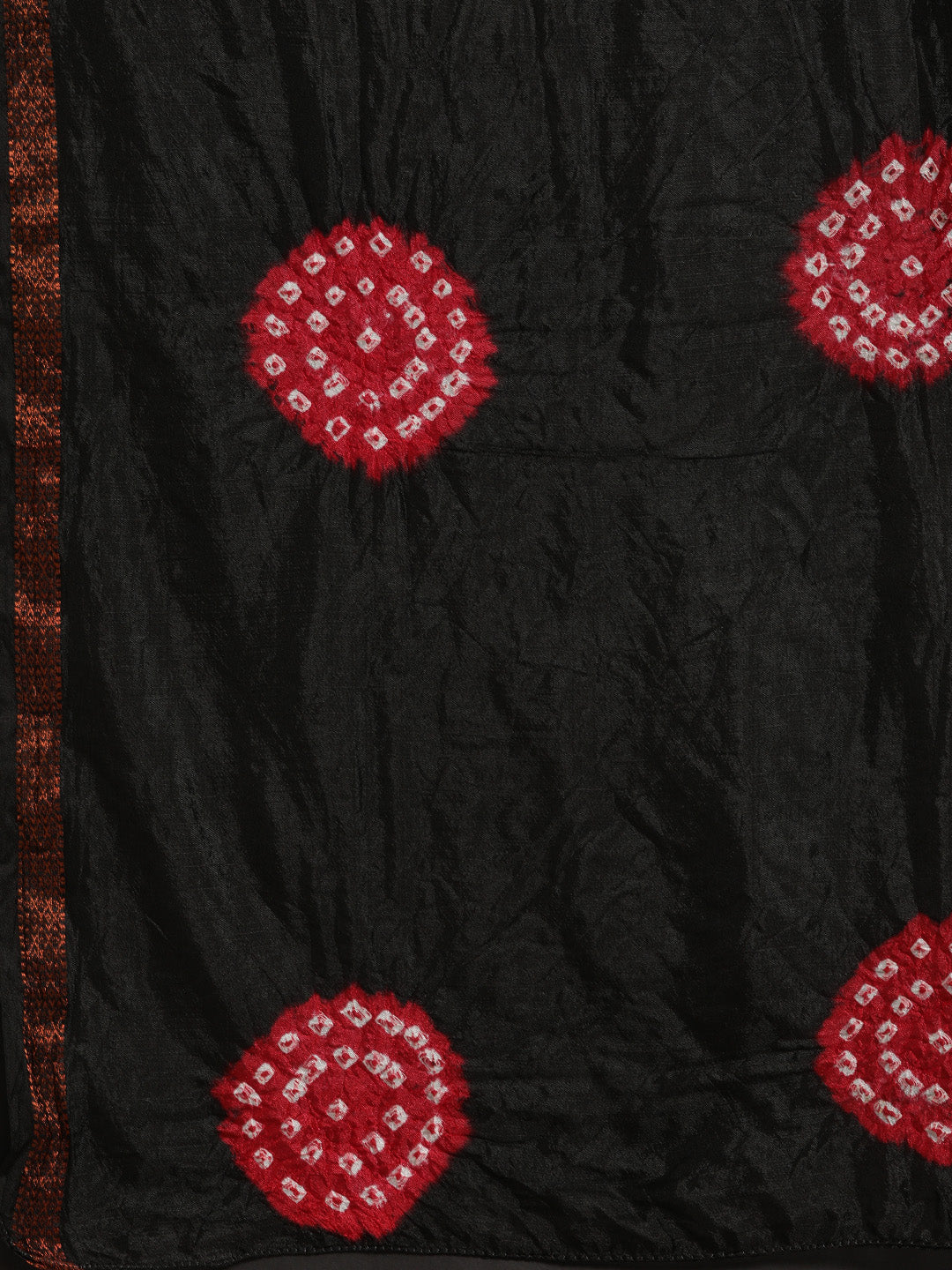 Black & Red Bandhani Art Silk Saree With Zari Border