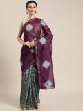 Purple & Grey Hand Dyed Art Silk Saree