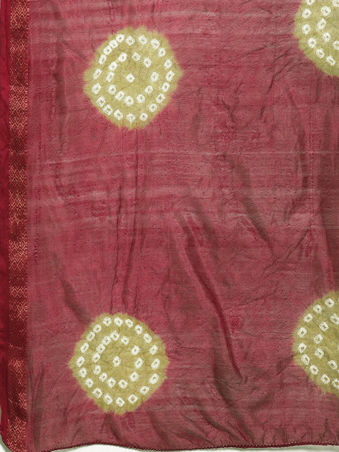 Maroon Bandhani Zari Border Art Silk Saree