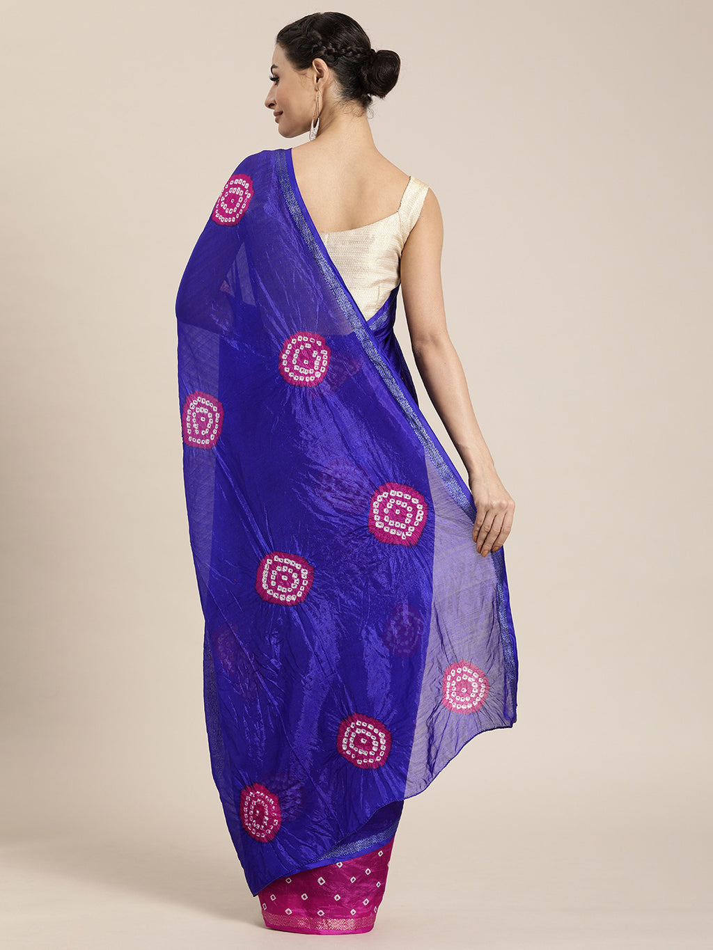 Blue & Pink Handcrafted Bandhani Art Silk Saree