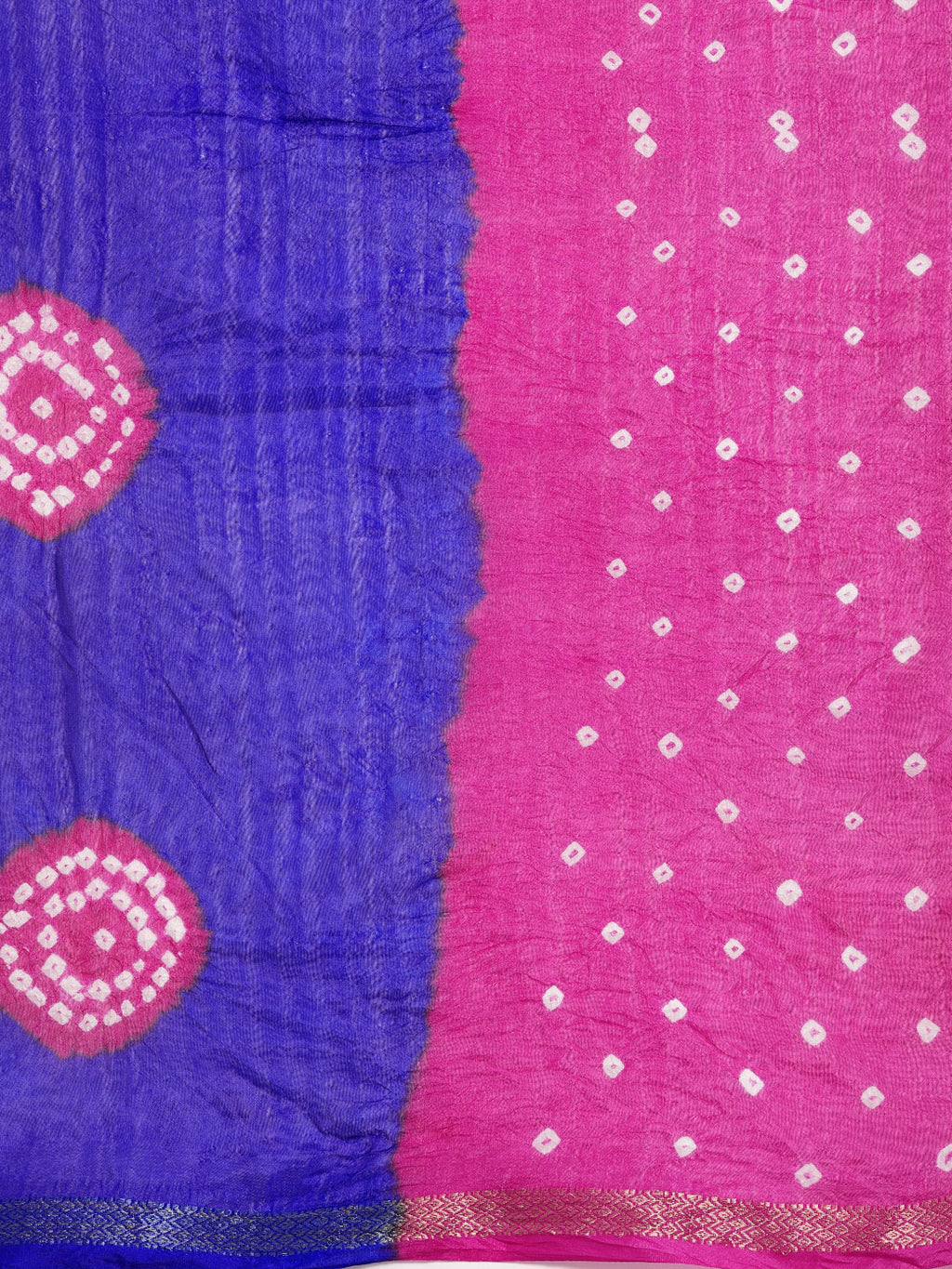 Blue & Pink Handcrafted Bandhani Art Silk Saree