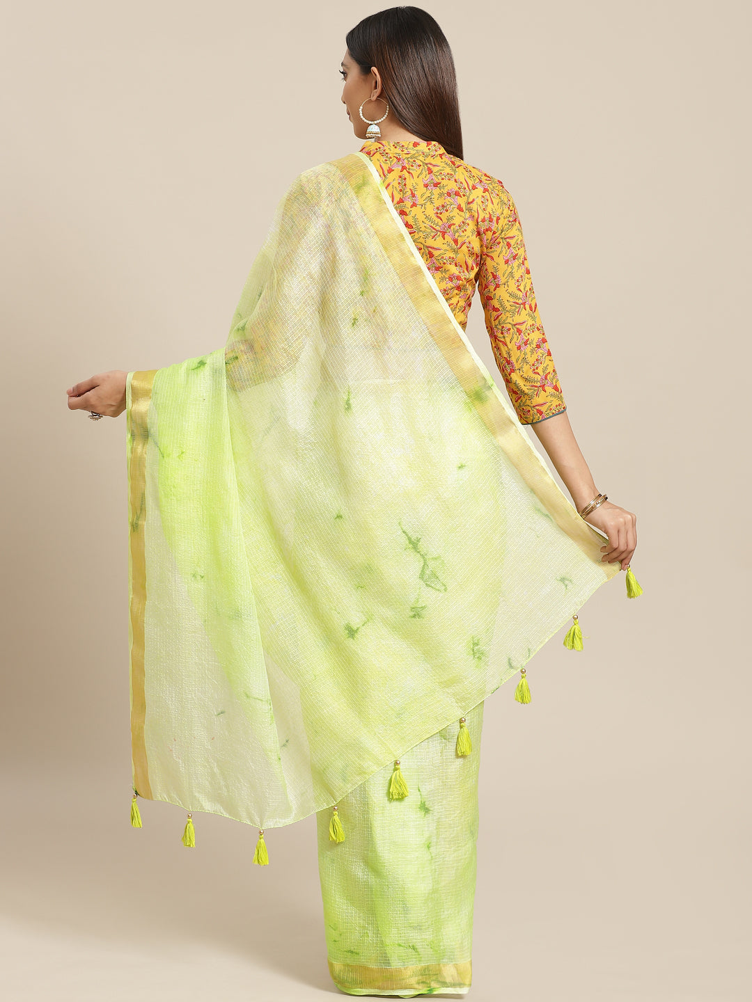 Green Shaded Zari Border Kota Doria Silk Saree