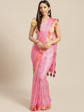 Pink Kota Silk Saree with Hand Block Print Blouse