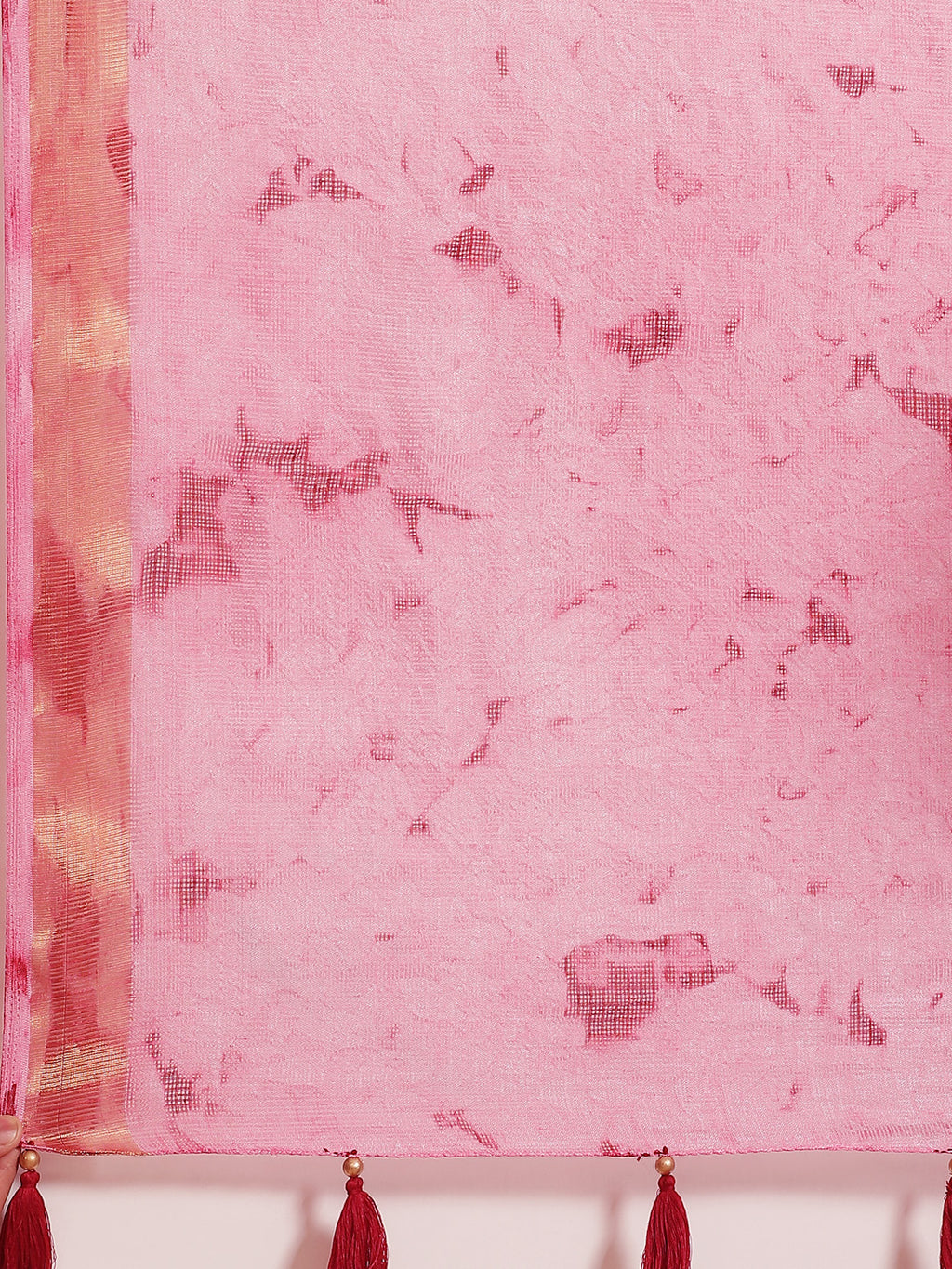 Pink Kota Silk Saree with Hand Block Print Blouse
