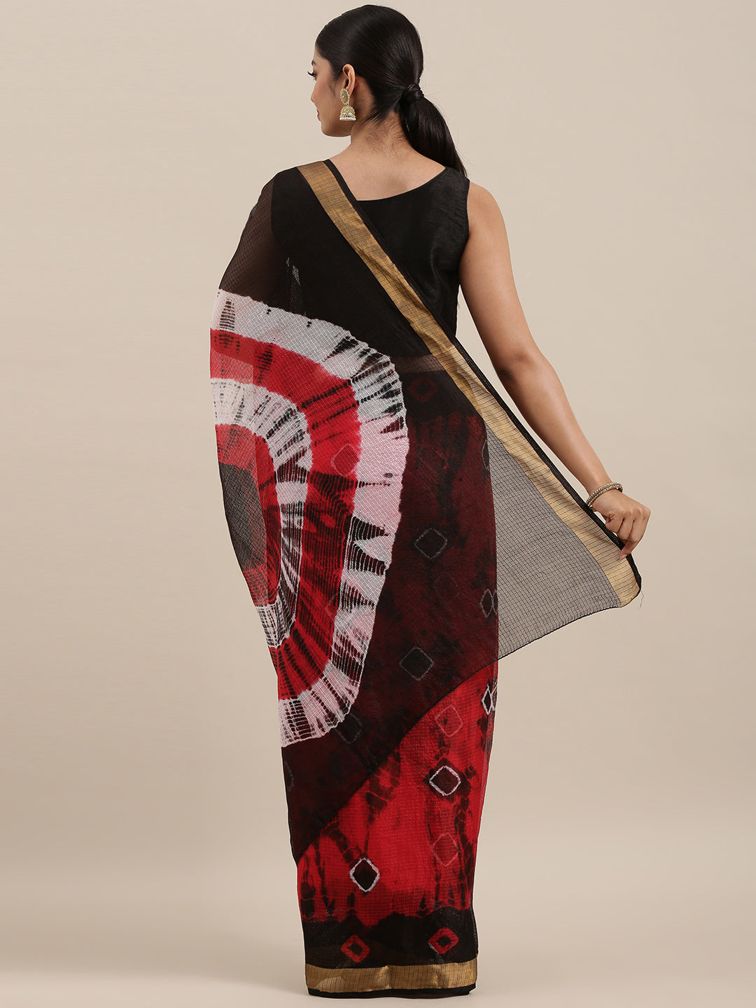 Hand Dyed Black & Red Bandhani Kota Silk Saree