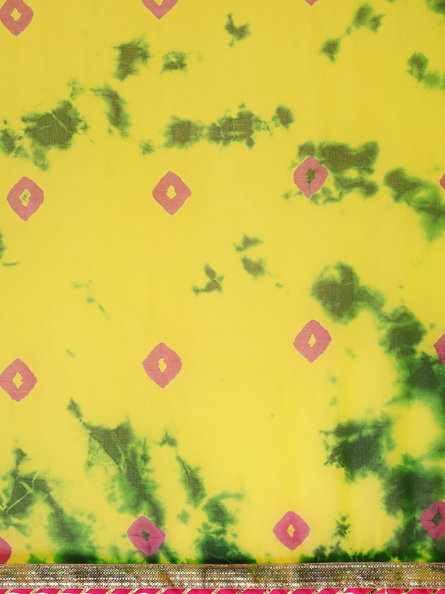 Yellow Shibori Print Hand Gota Work Chiffon Saree