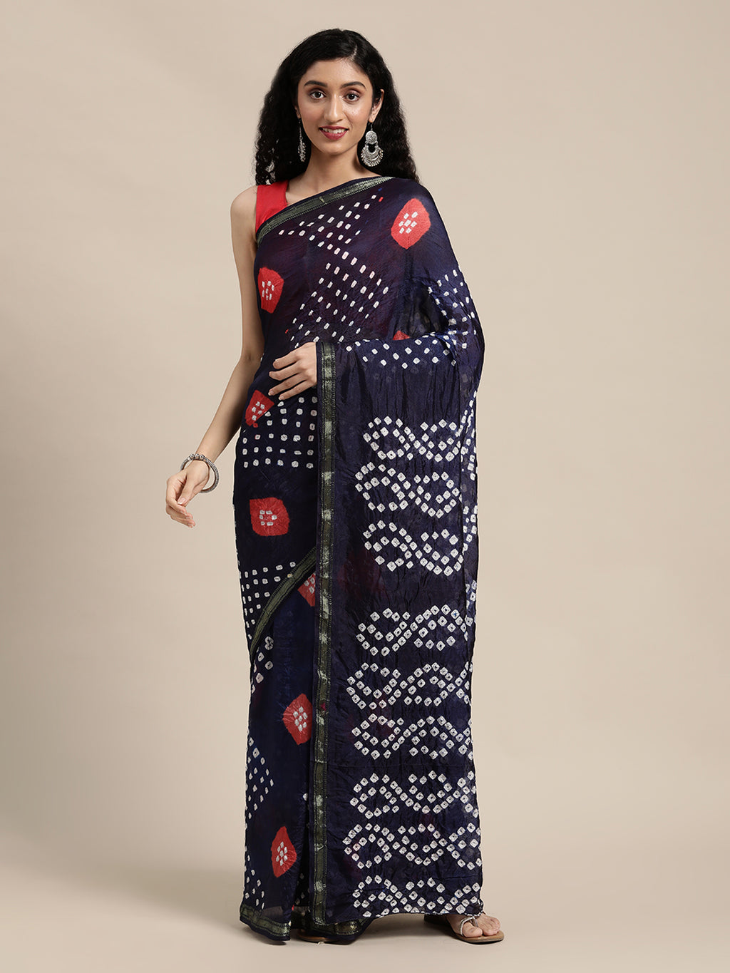 Navy Blue Bandhani Printed Art Silk Saree
