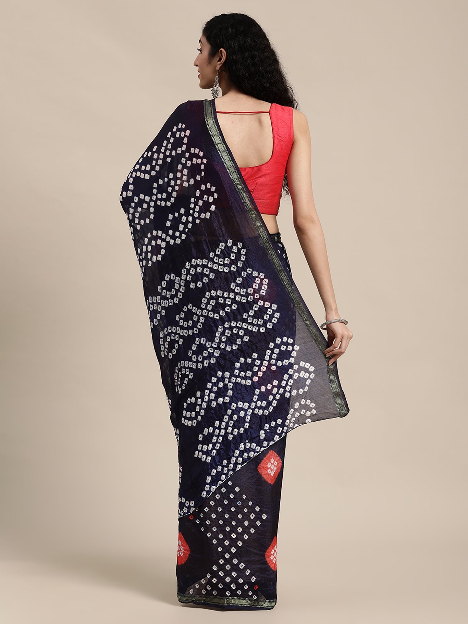 Navy Blue Bandhani Printed Art Silk Saree