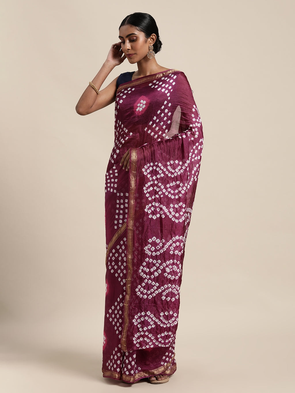 Maroon Bandhani Printed Art Silk Saree
