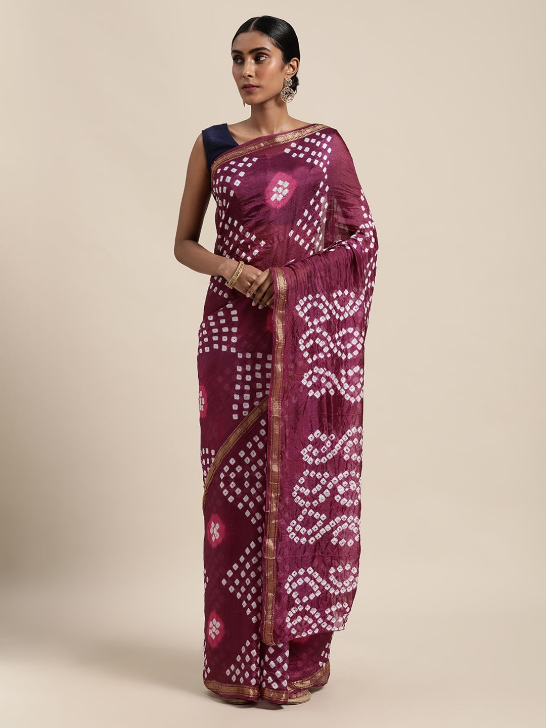 Maroon Bandhani Printed Art Silk Saree
