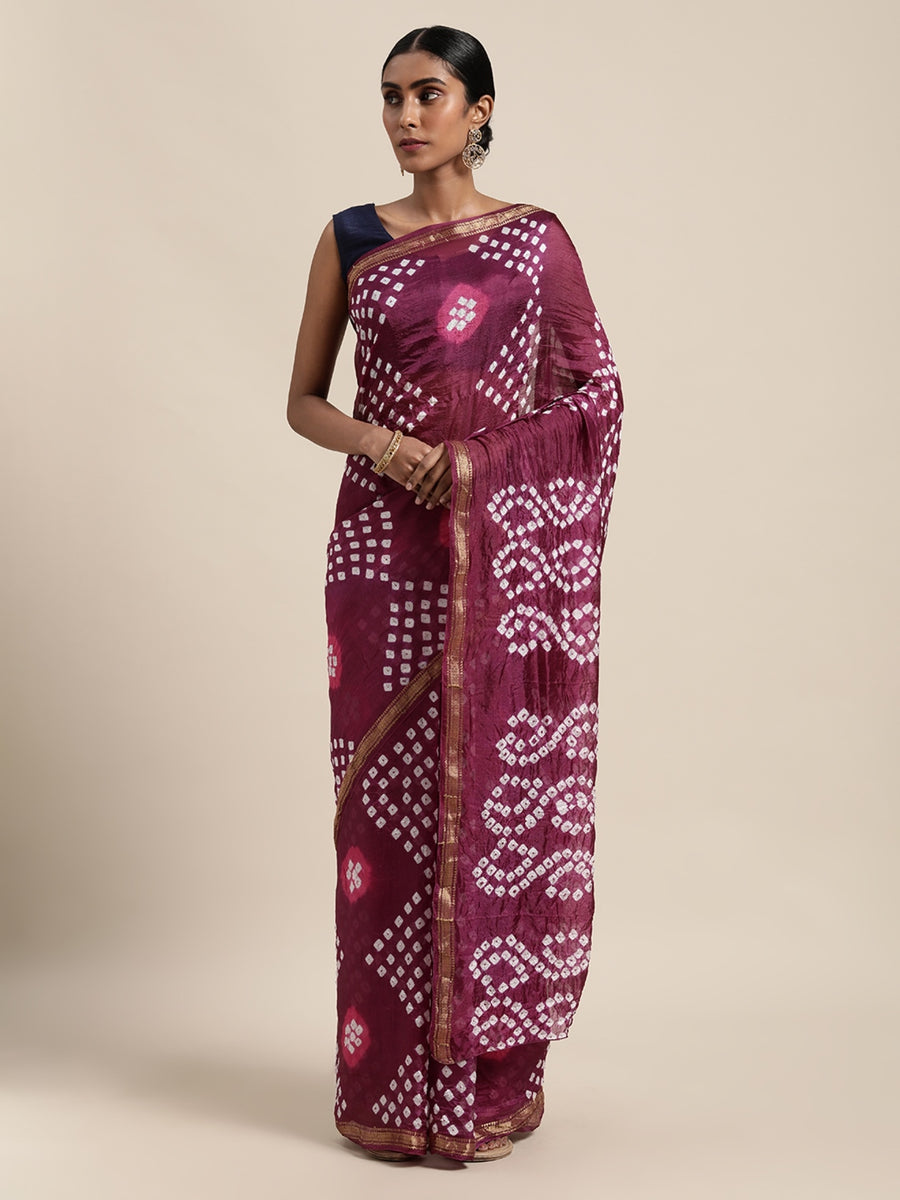 Maroon Bandhani Printed Art Silk Saree
