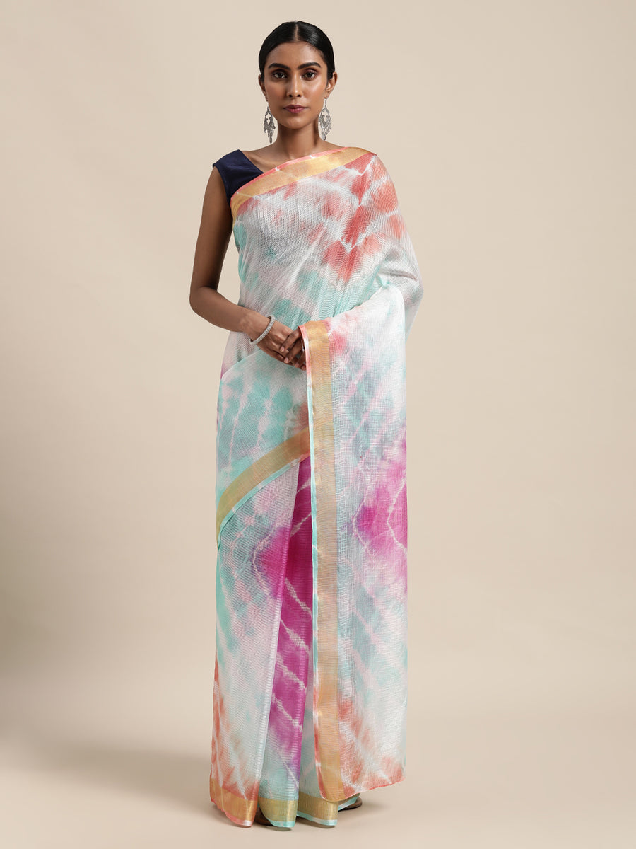 Multi-Coloured Dyed Art Silk Bandhani Saree