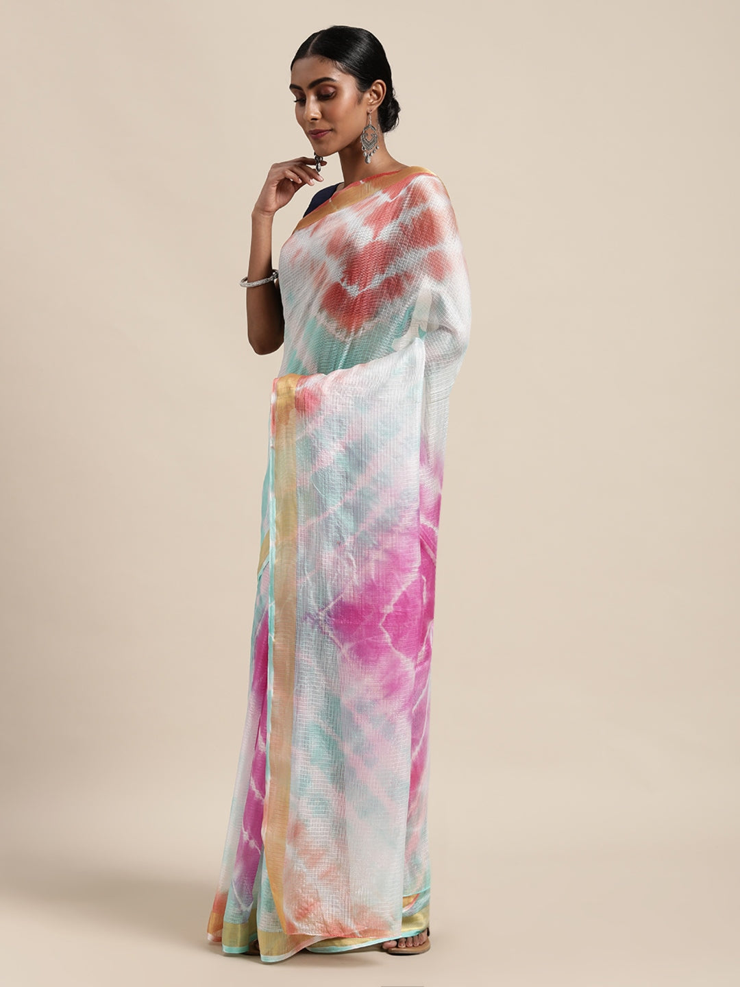Multi-Coloured Dyed Art Silk Bandhani Saree