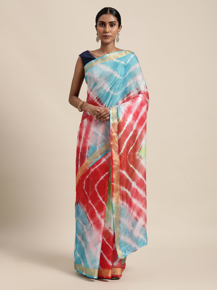 Multi Tie & Dye With Shibori Print Kota Doria Silk Saree
