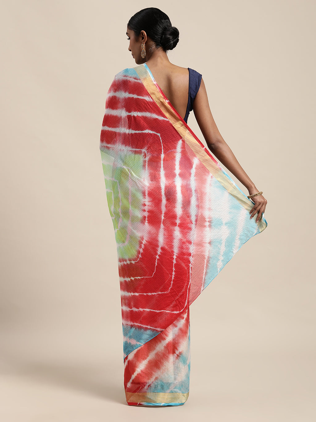 Multi Tie & Dye With Shibori Print Kota Doria Silk Saree