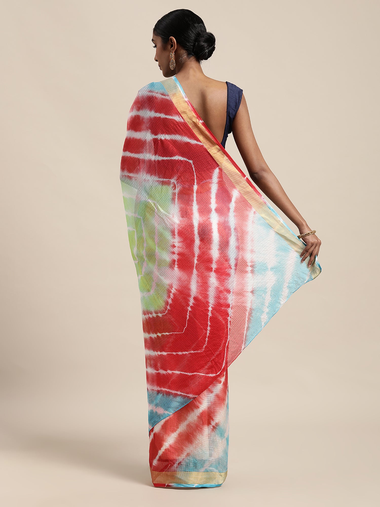 Multi Tie & Dye With Shibori Print Kota Doria Silk Saree