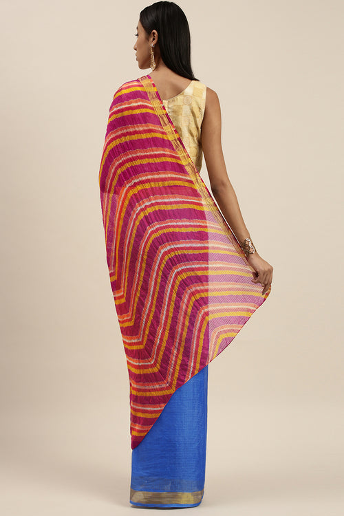 Blue Hand Dyed Leheriya Zari Border Kota Doria Silk Saree