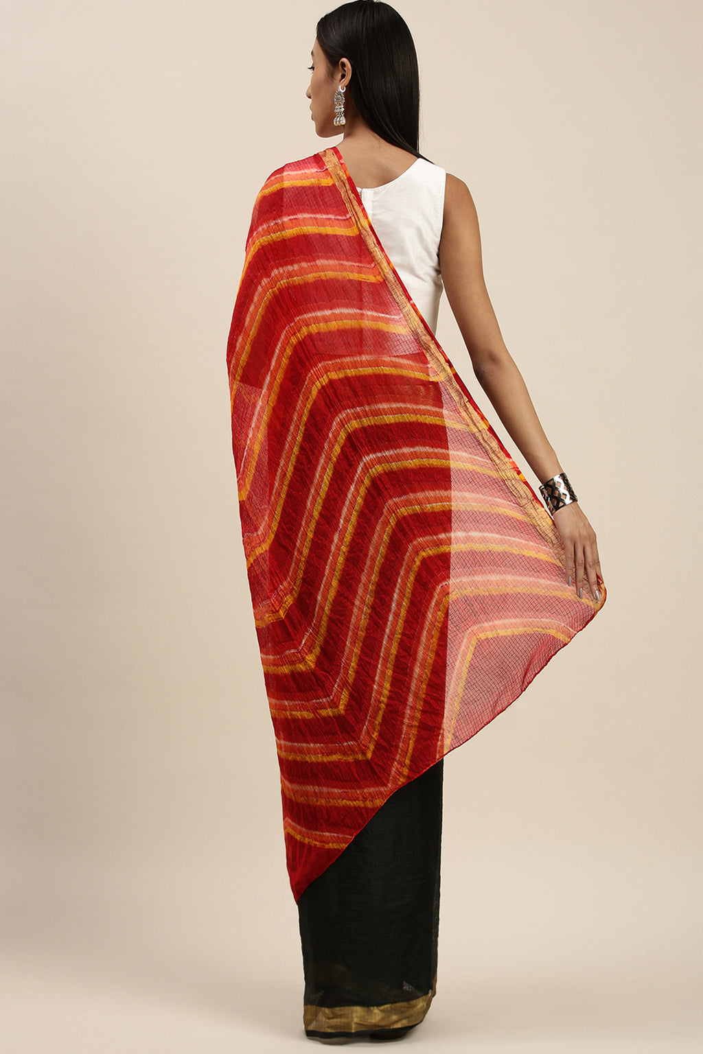 Black Hand Dyed Leheriya Kota Doria Silk Saree