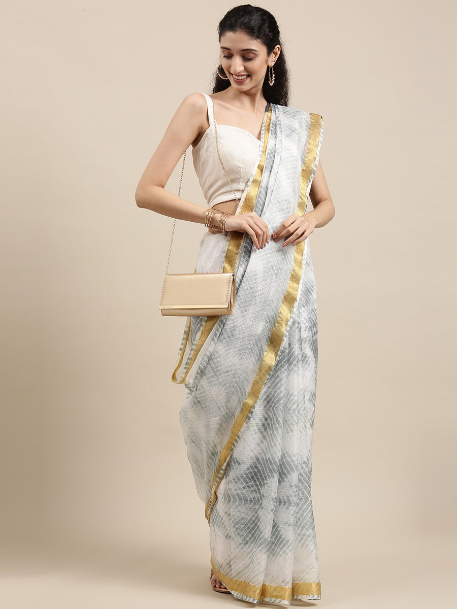 Grey Hand Dyed Leheriya Zari Border Kota Doria Silk Saree