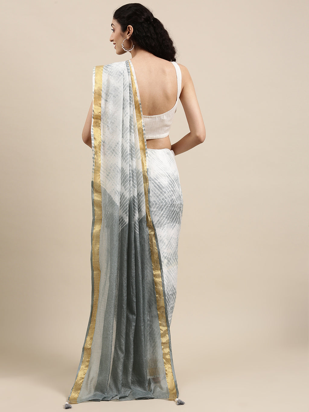 Grey Hand Dyed Leheriya Zari Border Kota Doria Silk Saree