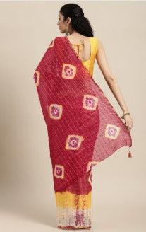 Red Bandhani Art Silk Saree With Zari Border