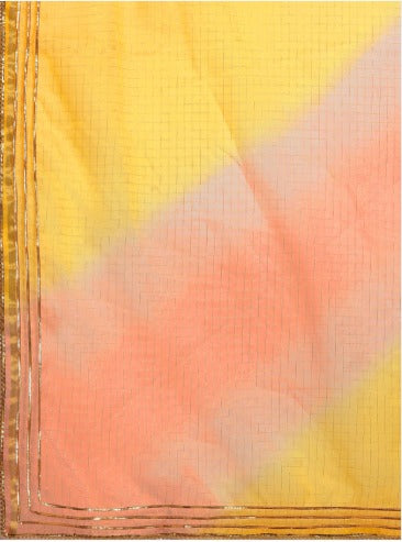 Peach Shaded Lace Border & Zari Checks Organza Saree