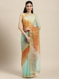 Brown Shaded Lace Border & Zari Checks Organza Saree
