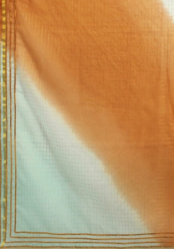Brown Shaded Lace Border & Zari Checks Organza Saree