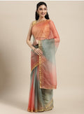 Peach Shaded Lace Border & Zari Checks Organza Saree