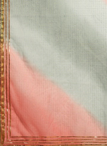 Peach Shaded Lace Border & Zari Checks Organza Saree