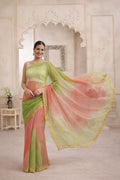 Green Shaded Lace Border & Zari Checks Organza Saree
