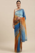 Blue Shaded Handcrafted Gota & Zari Organza Saree