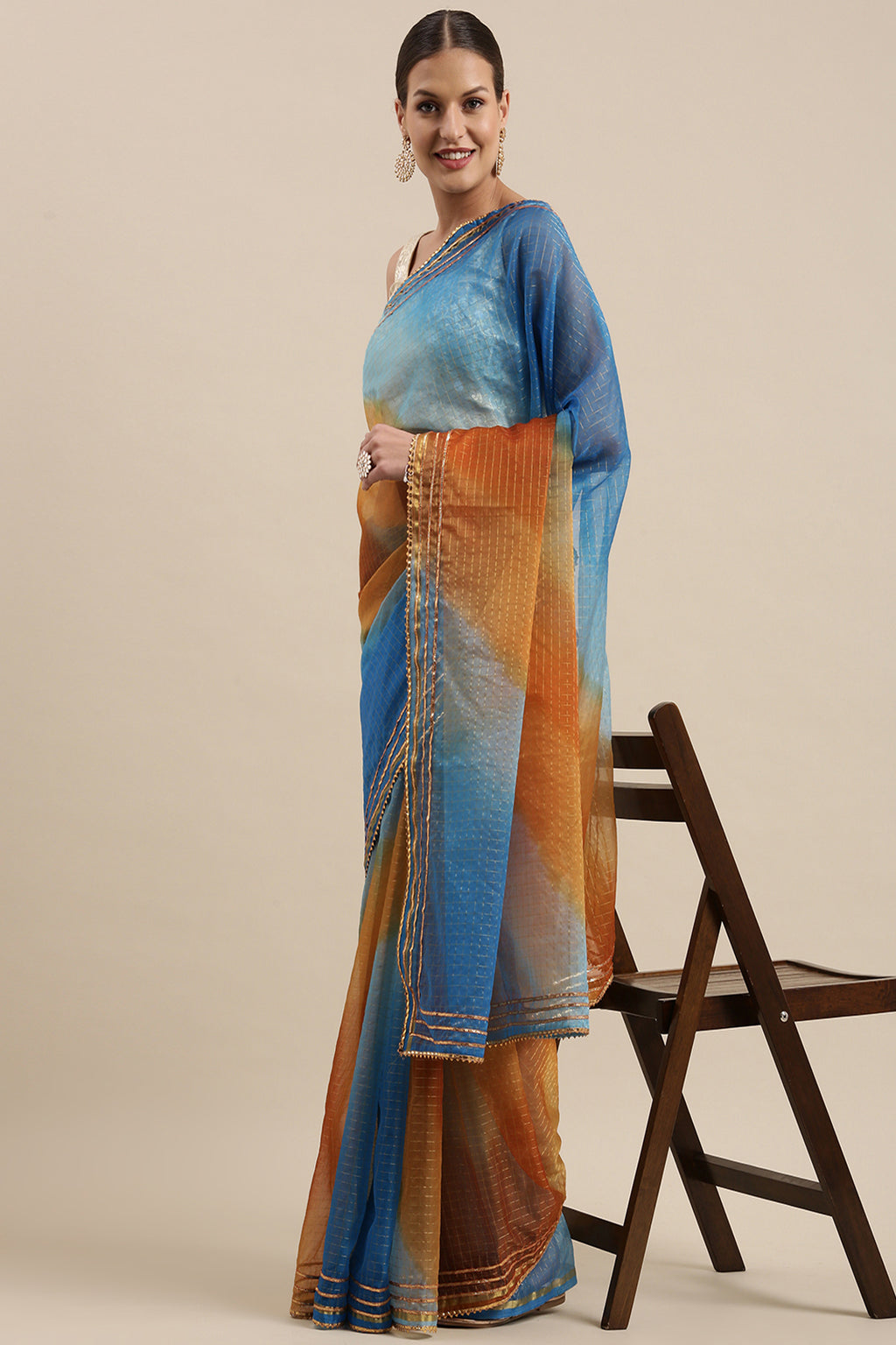 Blue Shaded Handcrafted Gota & Zari Organza Saree