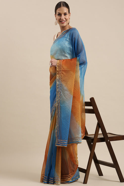 Blue Shaded Handcrafted Gota & Zari Organza Saree