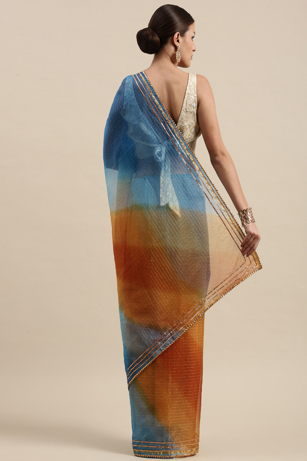 Blue Shaded Handcrafted Gota & Zari Organza Saree