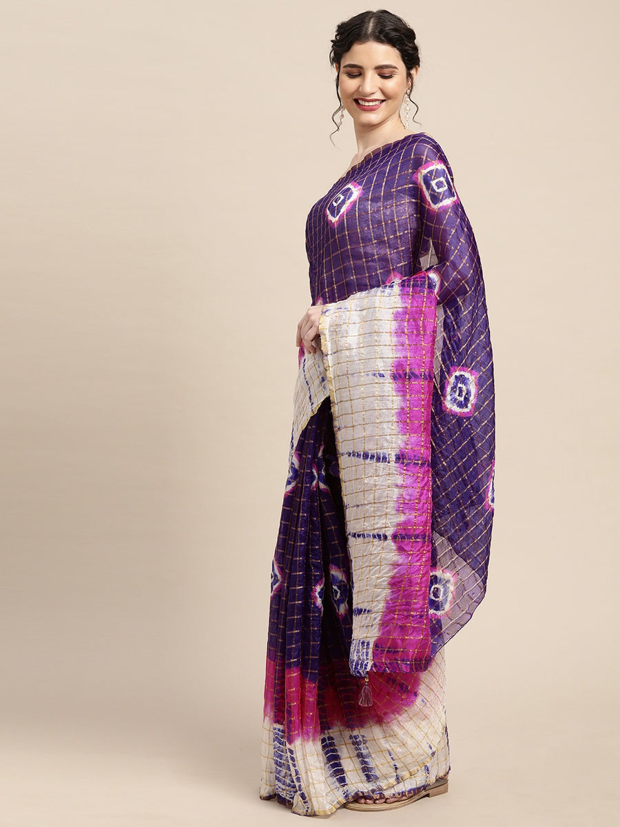Purple Shaded Zari Checks Art Silk Saree