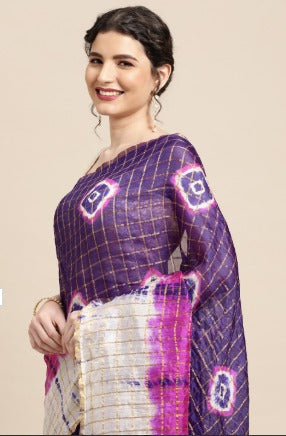 Purple Shaded Zari Checks Art Silk Saree