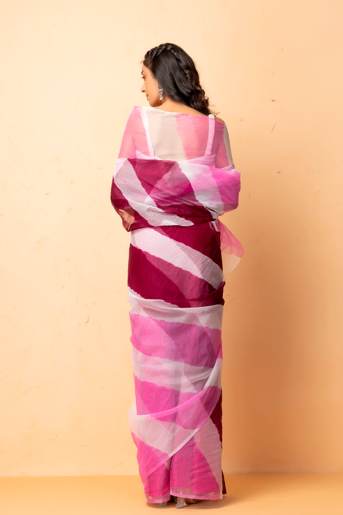Pink Purple Shaded Organza Hand Dyed Leheriya Saree