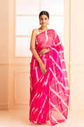 Magenta Pink Organza Hand Dyed Leheriya Saree