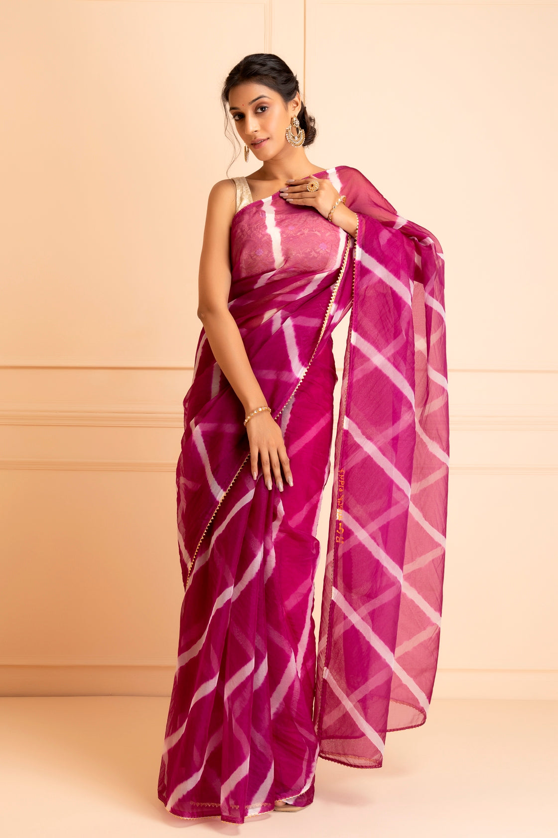 Purple Organza Hand Dyed Leheriya Saree