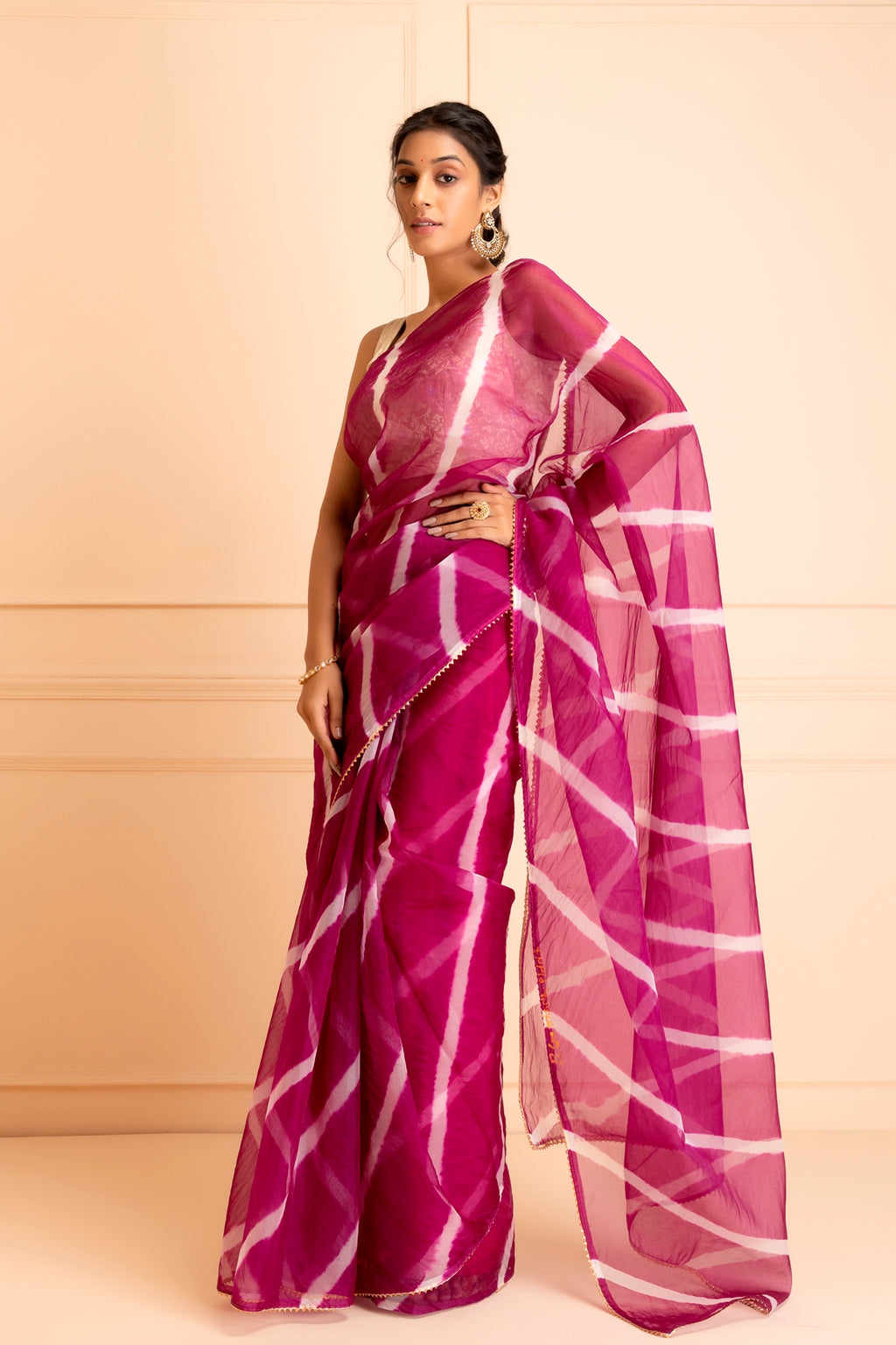 Purple Organza Hand Dyed Leheriya Saree