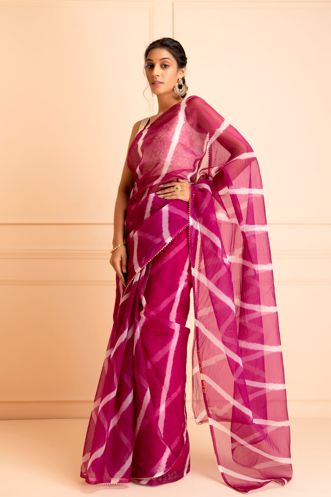 Purple Organza Hand Dyed Leheriya Saree