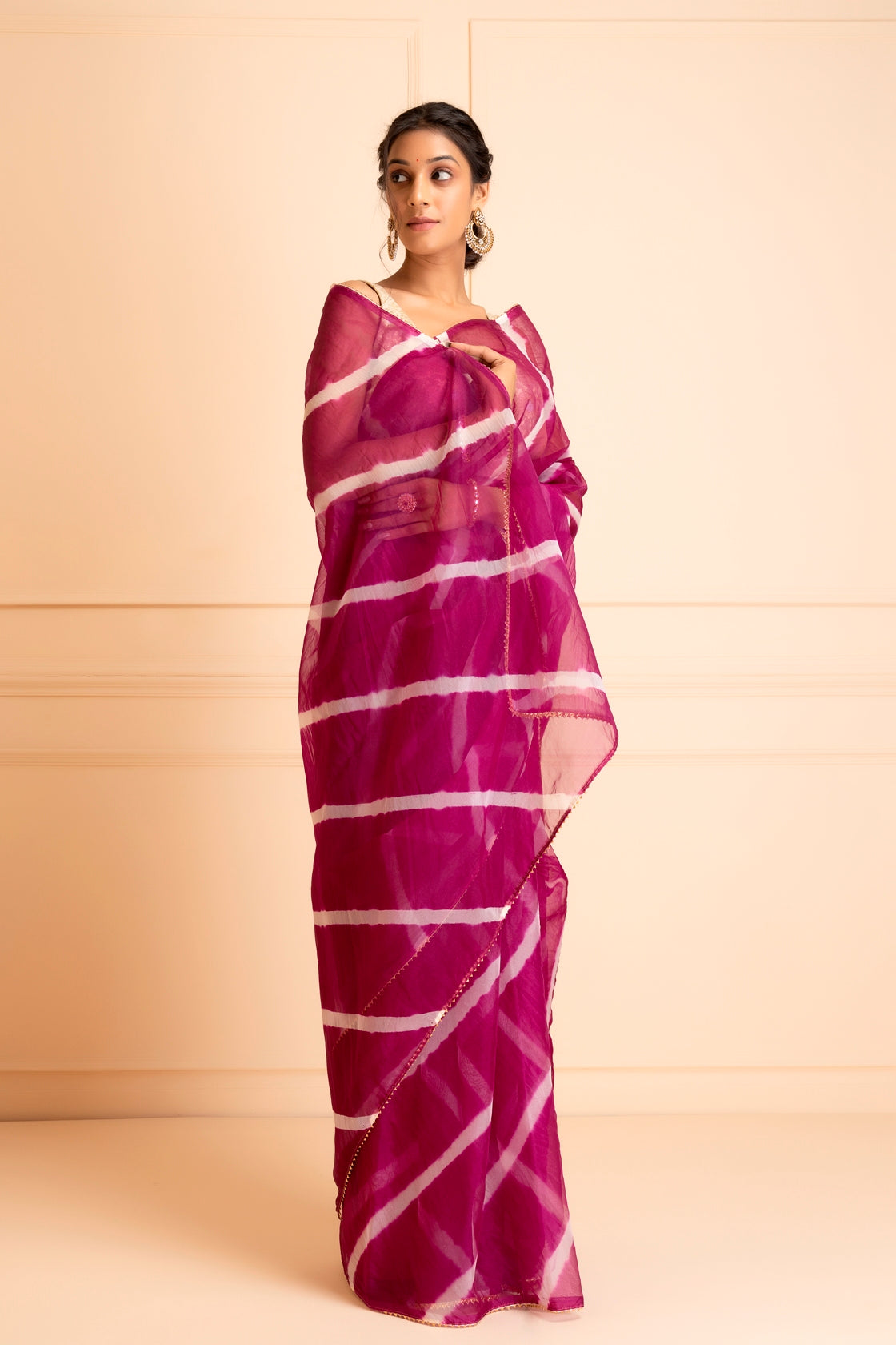 Purple Organza Hand Dyed Leheriya Saree